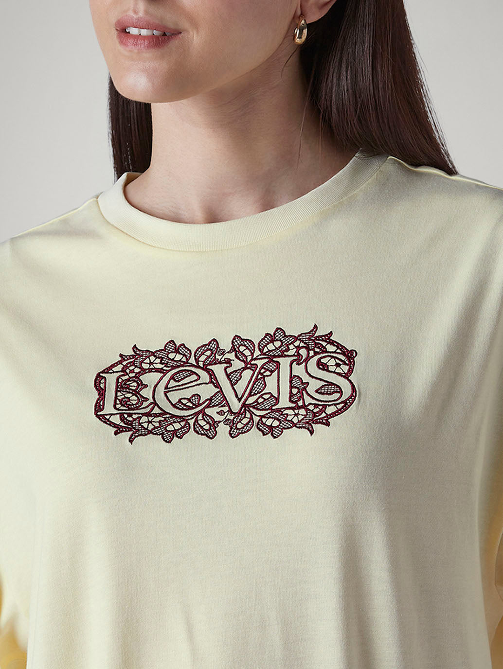 Women's Embroidered Relaxed Fit T-Shirt - Detail View