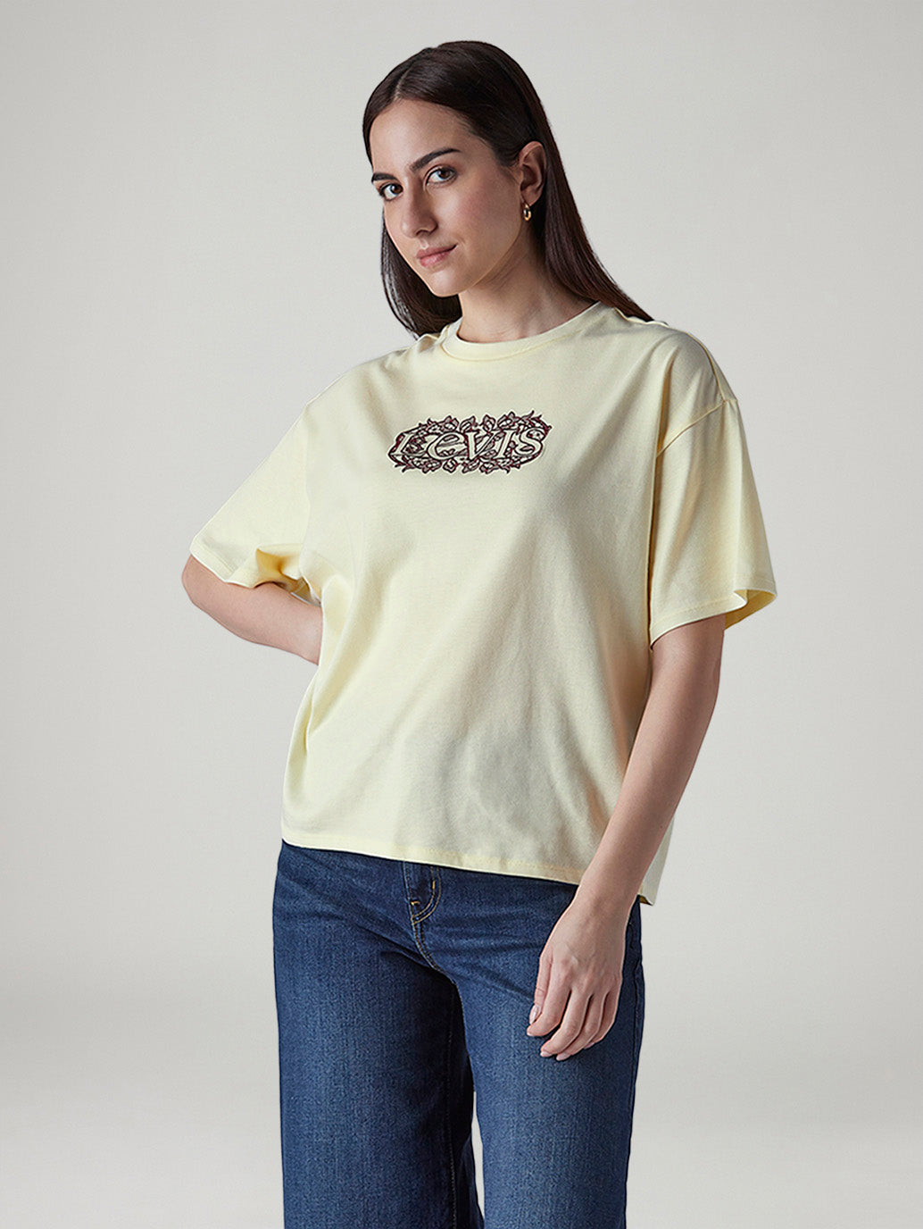 Women's Embroidered Relaxed Fit T-Shirt - Side View