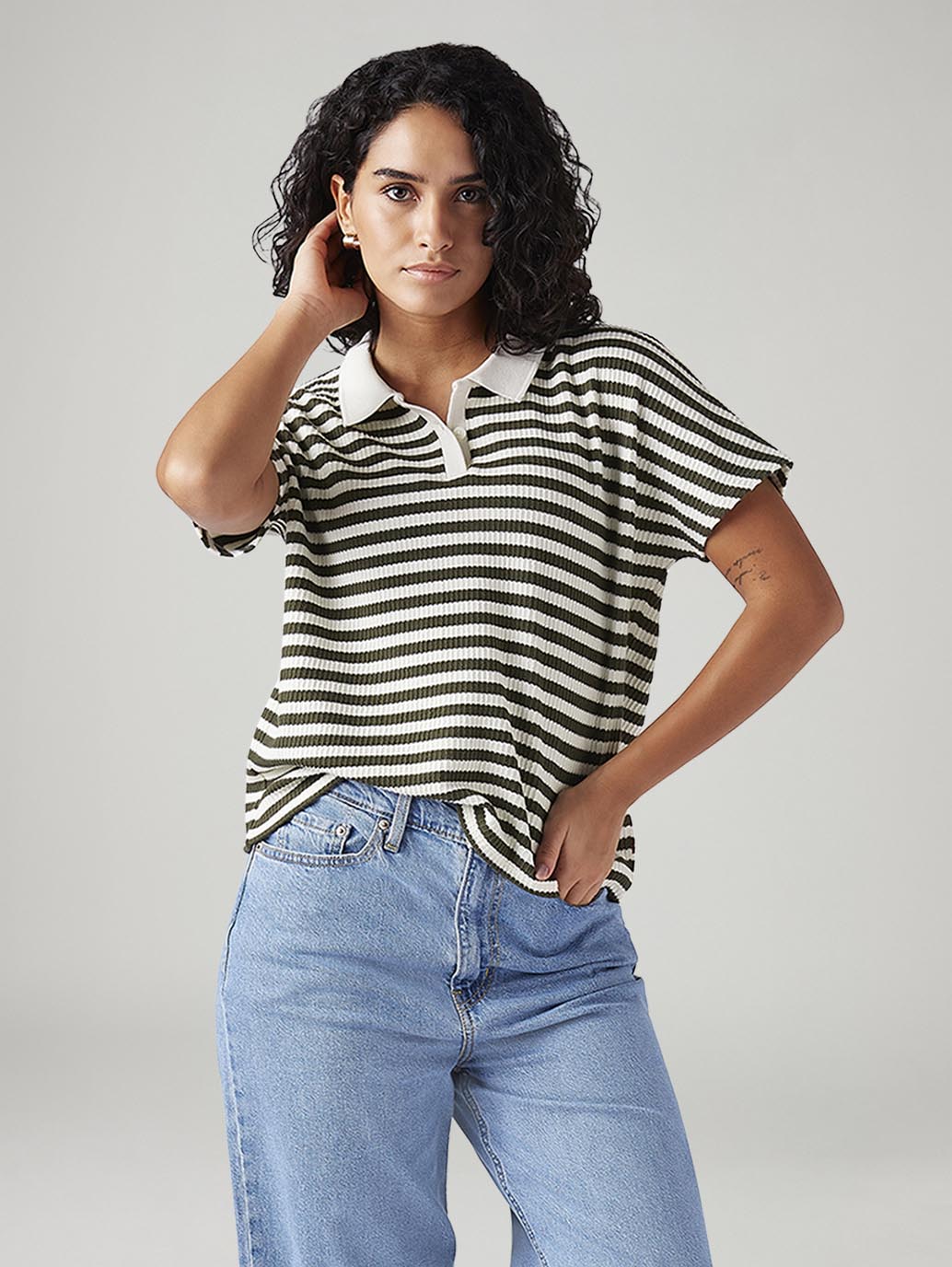 Women's Striped Relaxed Fit Polo T-Shirt