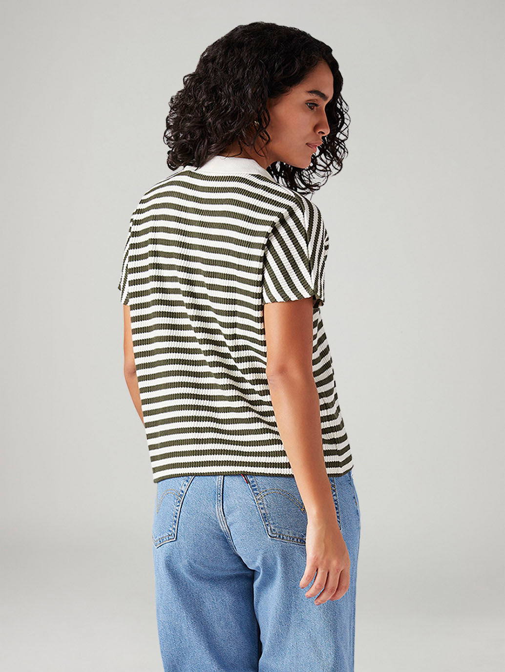 Women's Striped Relaxed Fit Polo T-Shirt - Back View