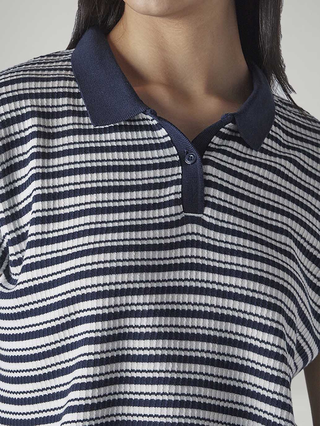 Women's Striped Navy Relaxed Fit T-shirt - 20 View