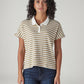 Women's Striped Beige Relaxed Fit Polo T-shirt - Front View