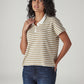 Women's Striped Beige Relaxed Fit Polo T-shirt - Side View