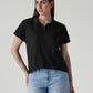 Women's Textured Black Relaxed Fit Polo T-shirt - Styleshot View