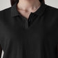 Women's Textured Black Relaxed Fit Polo T-shirt - Detail View