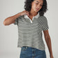 Women's Striped White Relaxed Fit Polo T-shirt - Styleshot View