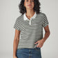 Women's Striped White Relaxed Fit Polo T-shirt - Front View