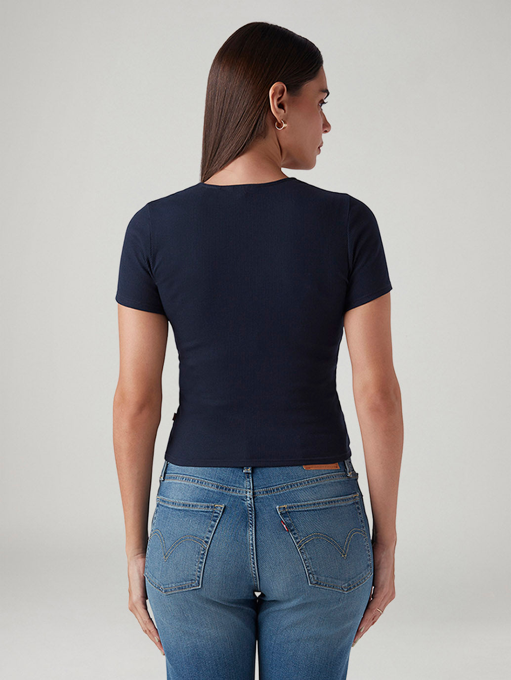 Women's Solid Slim Fit Ribbed Top - Back View