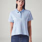 Women's Embroidered Striped Light Blue Polo T-shirt - Front View
