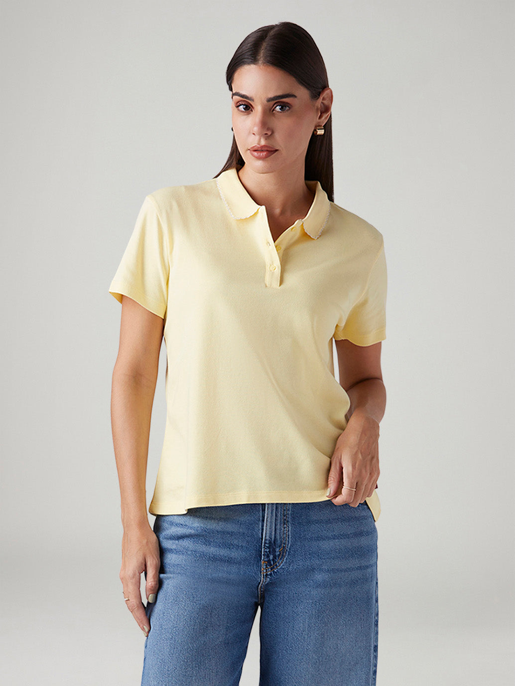 Women's Solid Yellow Polo T-shirt