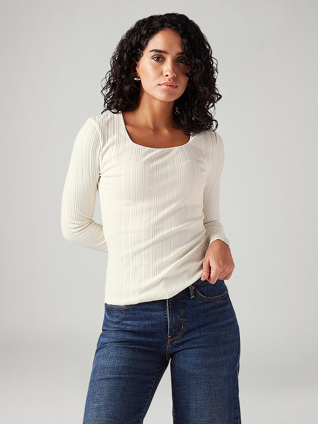 Women's Textured Slim Fit Ribbed Top - Styleshot View