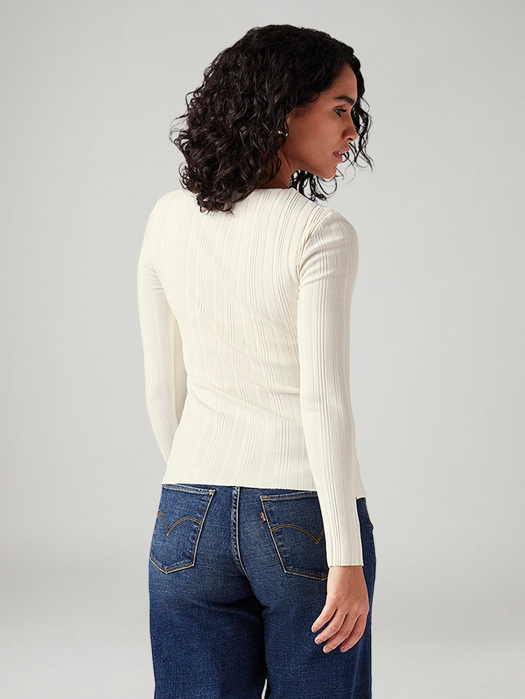 Women's Textured Slim Fit Ribbed Top - Back View