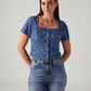 Women's Embroidered Blue Square Neck Top - 316eb92a-be2b-446a-98b0-d91062c9ca13 View