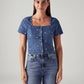 Women's Embroidered Blue Square Neck Top - 85faec49-a9c4-416e-8890-93e8f86bf88d View