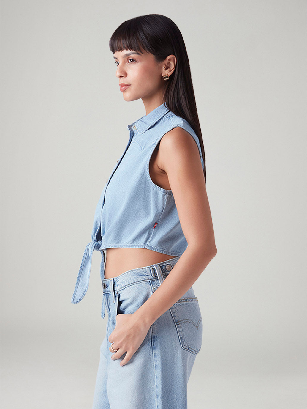 Women's Solid Regular Fit Denim Top - Side View