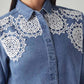 Women's Crochet Relaxed Fit Denim Shirt - 20 View