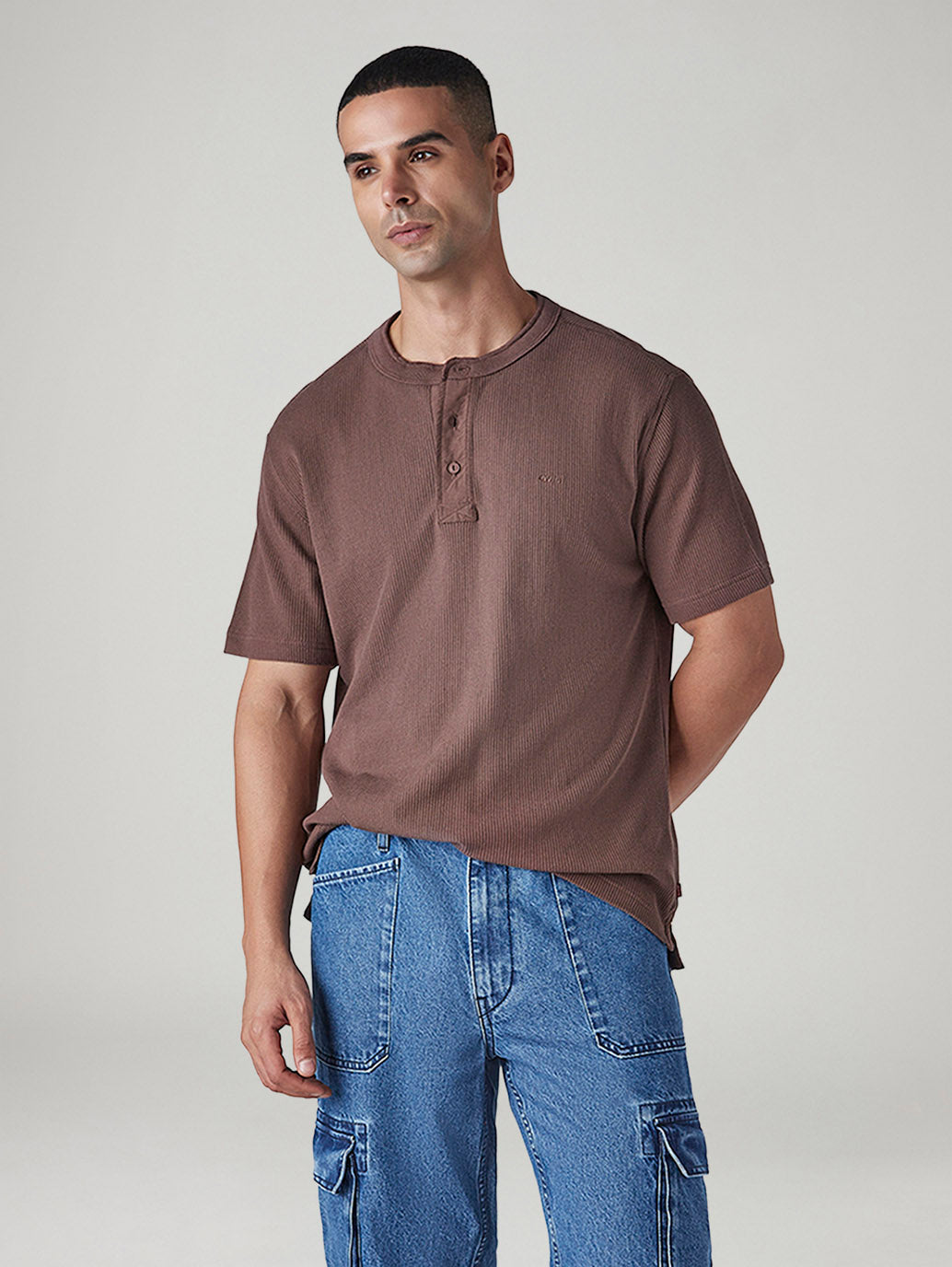 Men's Solid Regular Fit Waffle T-Shirt