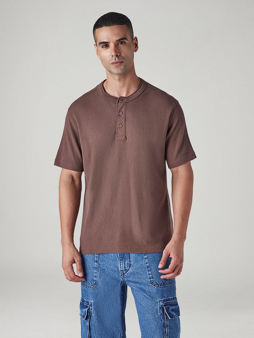 Men's Solid Regular Fit Waffle T-Shirt - Front View