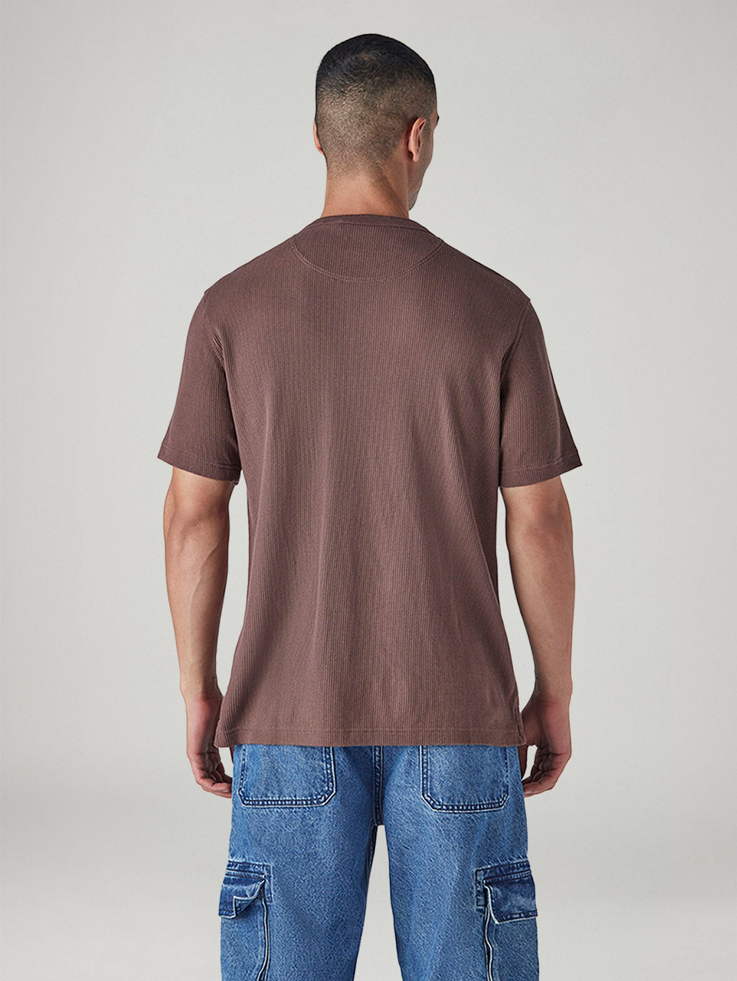 Men's Solid Regular Fit Waffle T-Shirt - Back View