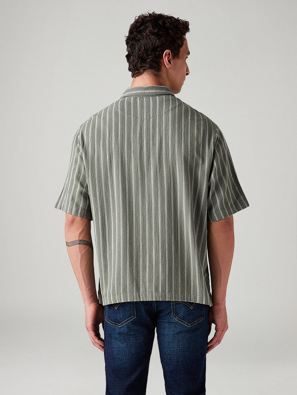 Men's Striped Boxy Fit Shirt - Back View