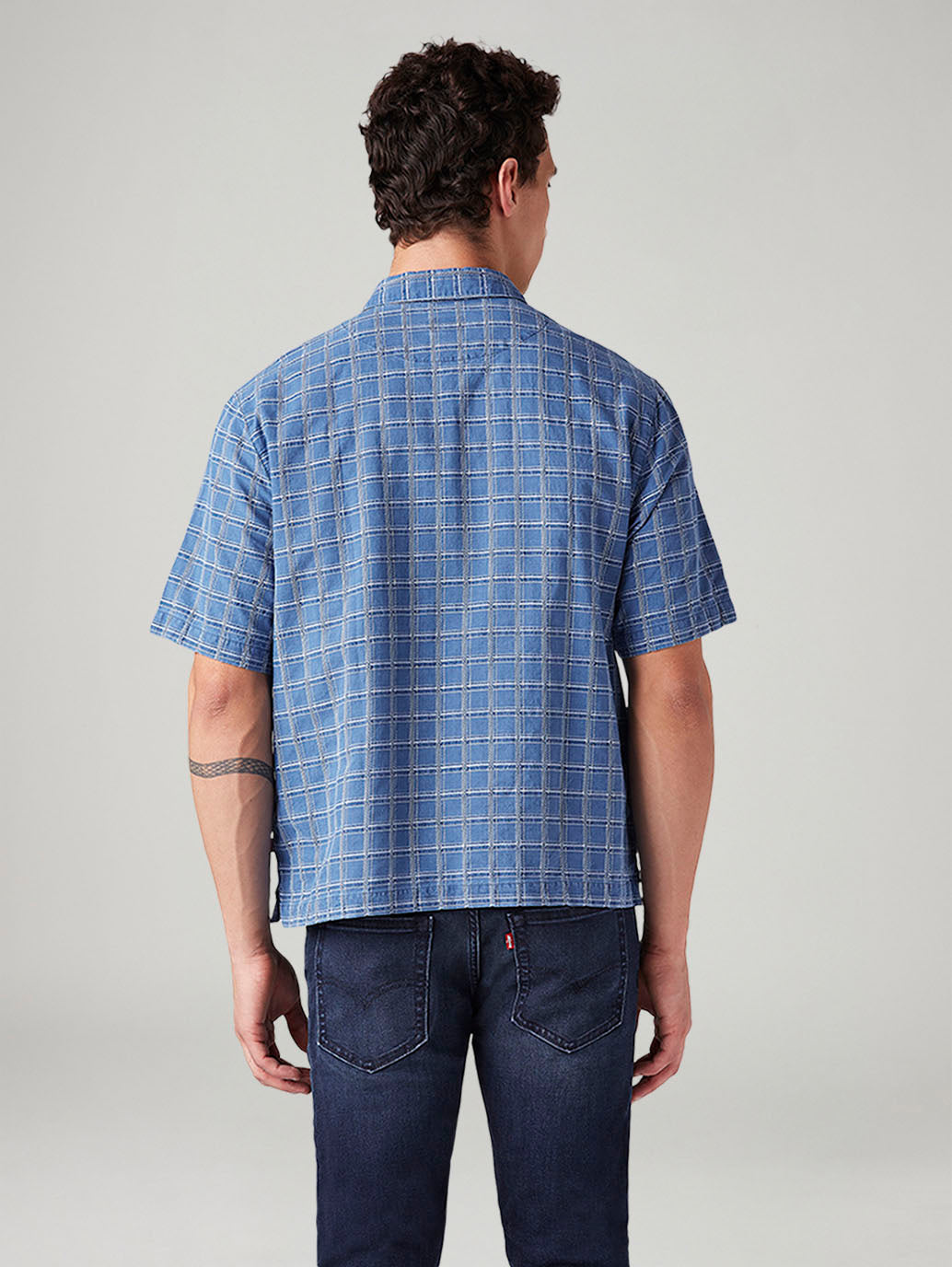 Men's Checkered Boxy Fit Shirt - Back View