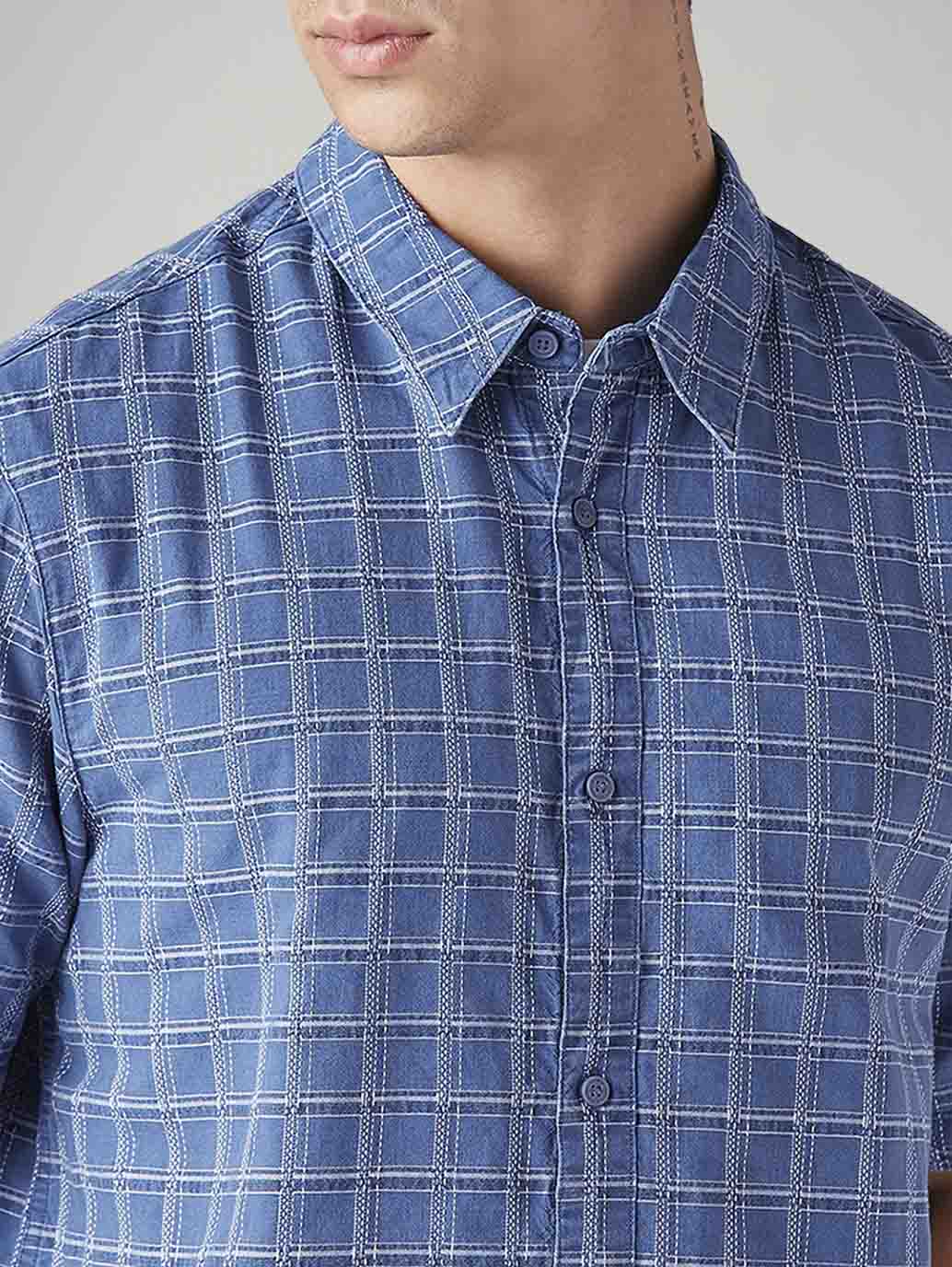 Men's Checkered Boxy Fit Shirt - Detail View