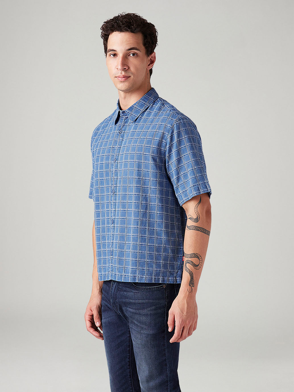 Men's Checkered Boxy Fit Shirt - Side View