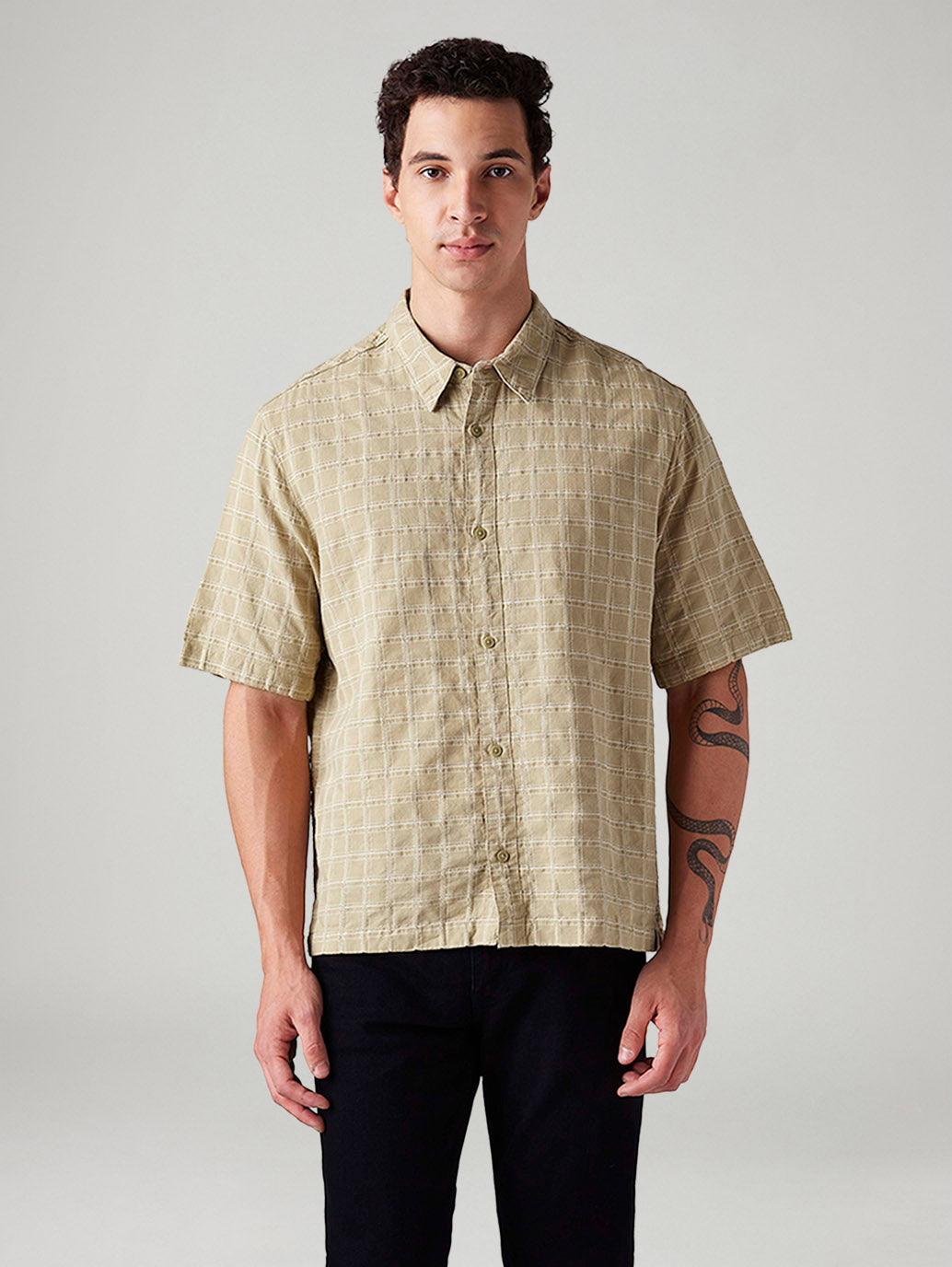 Men's Checkered Boxy Fit Shirt - Front View