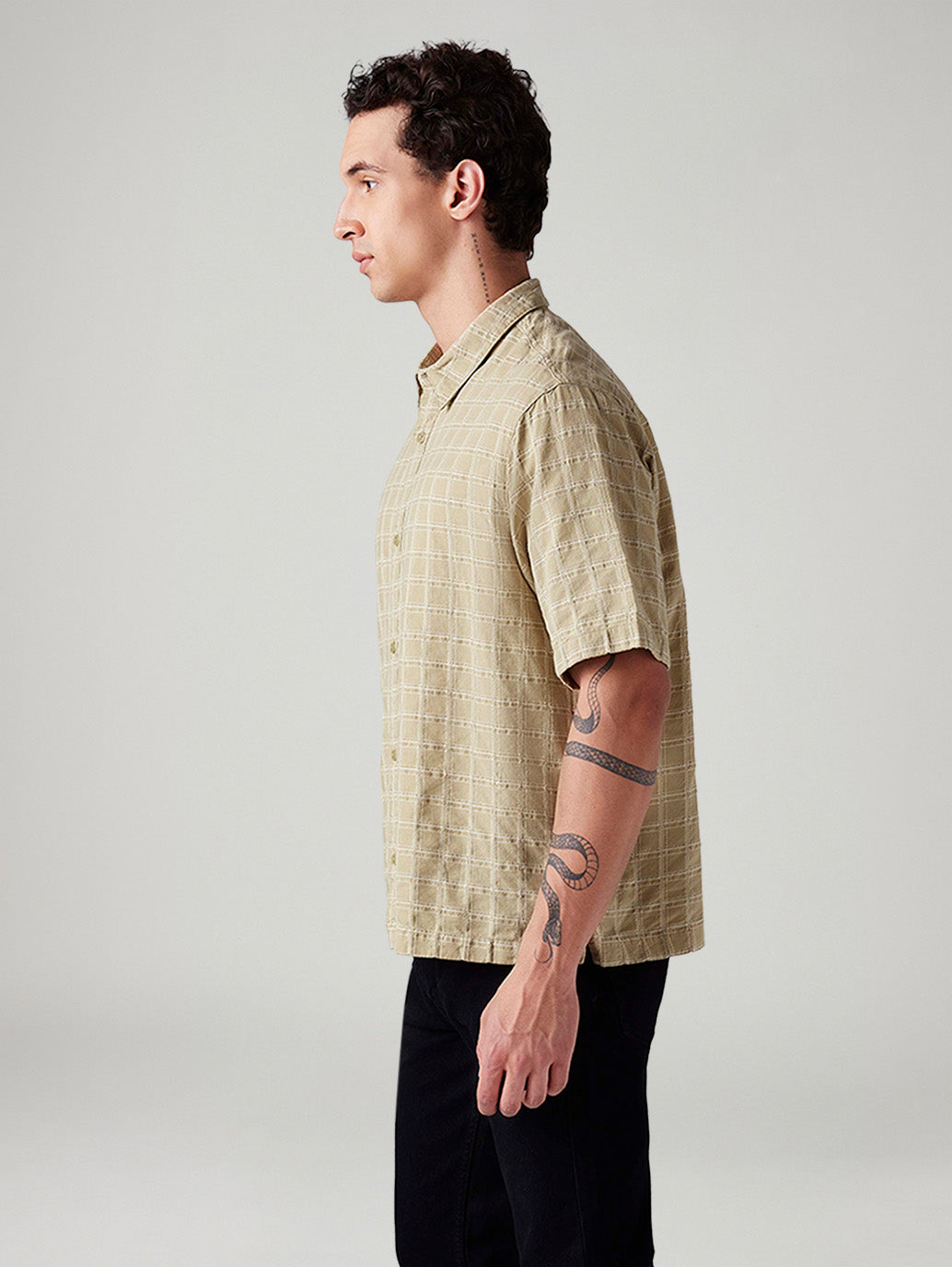 Men's Checkered Boxy Fit Shirt - Side View