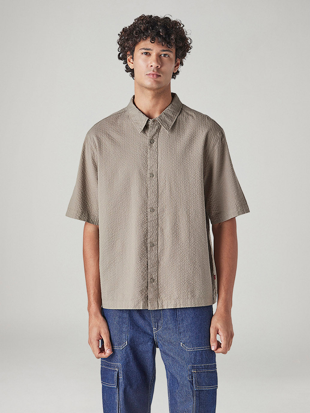 Men's Textured Boxy Fit Oxford Shirt - Front View
