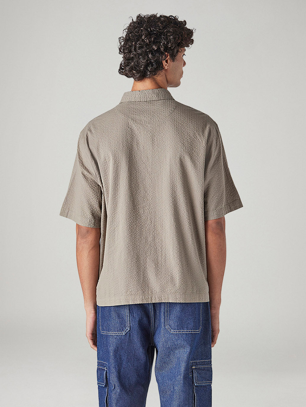 Men's Textured Boxy Fit Oxford Shirt - Back View