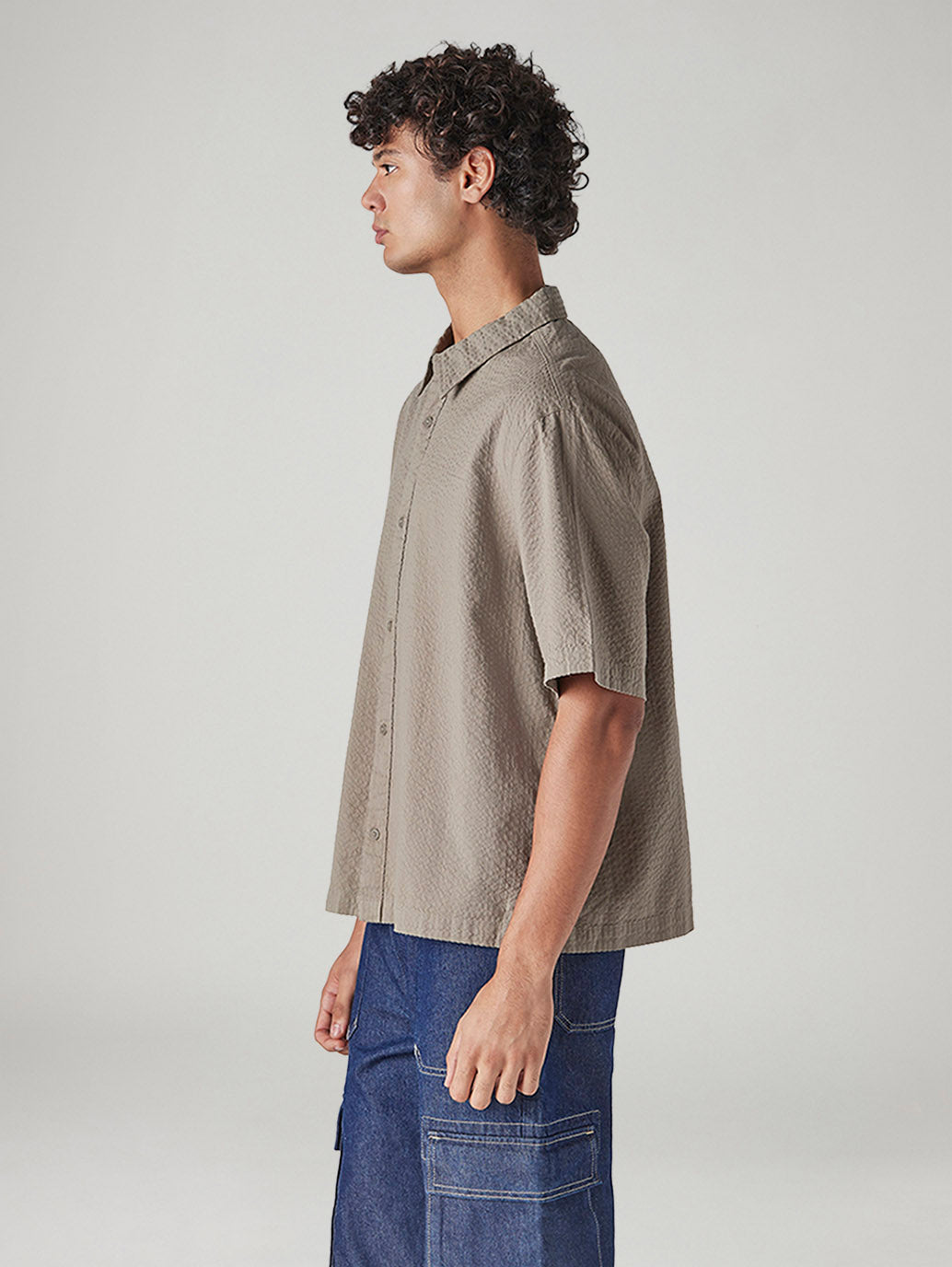 Men's Textured Boxy Fit Oxford Shirt - Side View