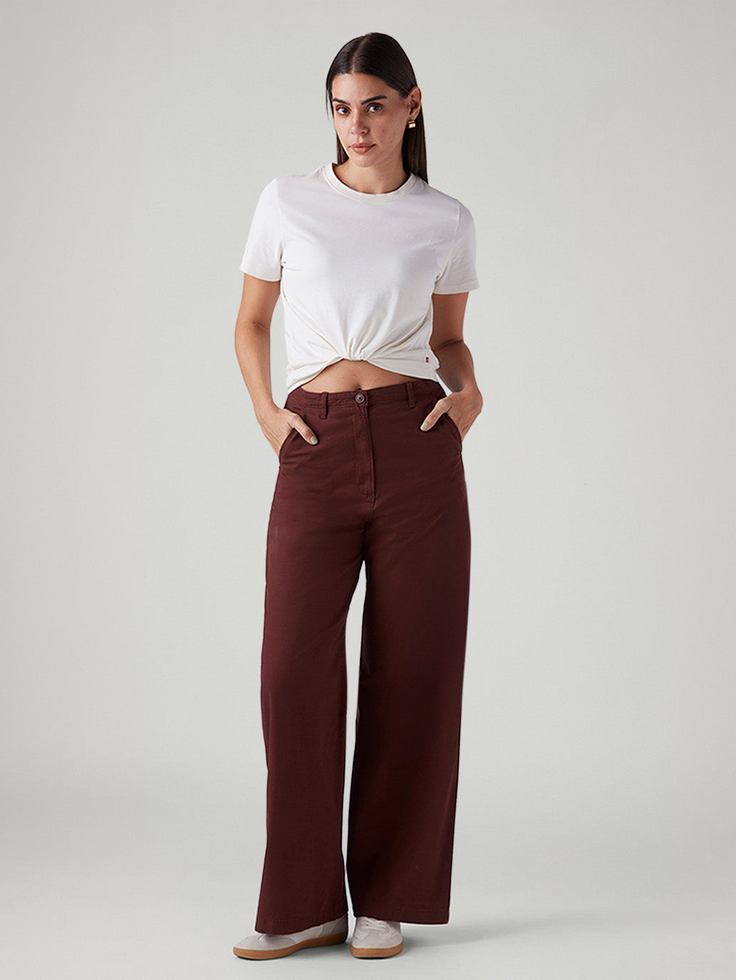 Women's Maroon Loose Fit High Rise Trousers