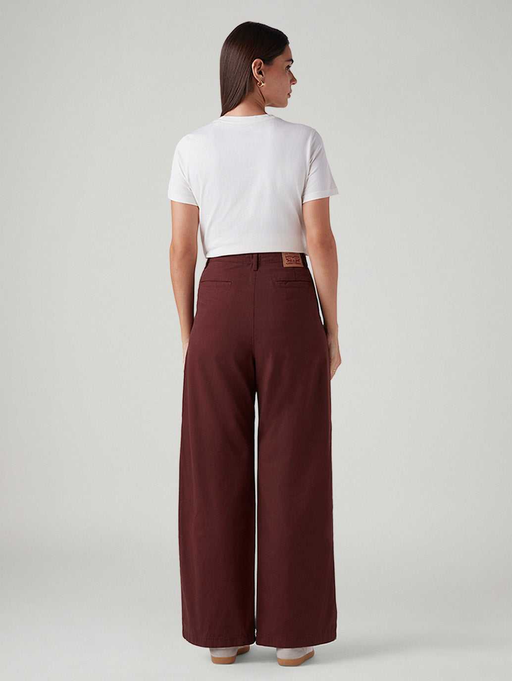Women's Maroon Loose Fit High Rise Trousers - Back View