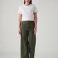 Women's Olive Loose Fit High Rise Trousers - Front View