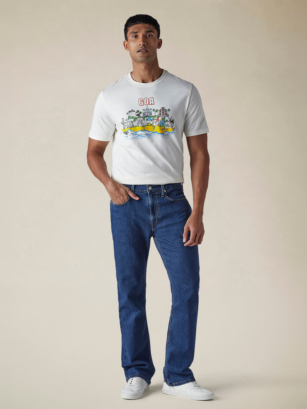Mens 527 Mid Rise Bootcut Fit Cotton Stretch Blend Jeans - Front View