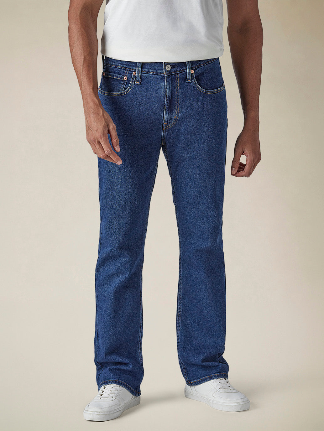 Mens 527 Mid Rise Bootcut Fit Cotton Stretch Blend Jeans - Front View