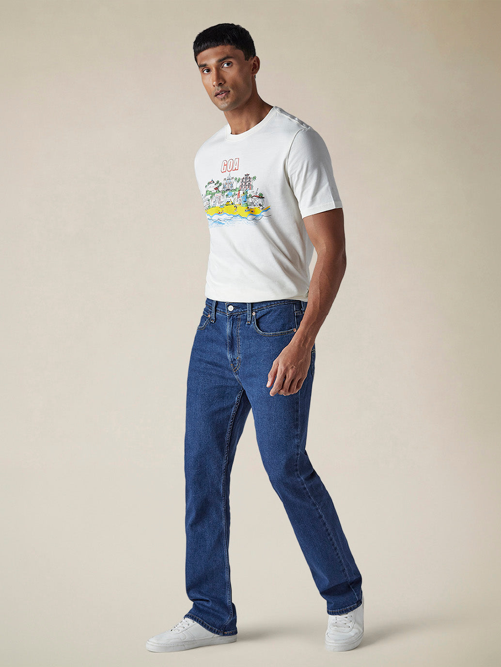 Mens 527 Mid Rise Bootcut Fit Cotton Stretch Blend Jeans - Side View