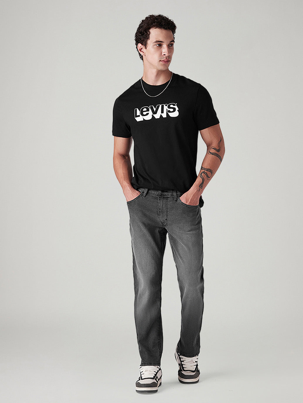 Men's 541 Charcoal Grey Athletic Tapered Fit Mid Rise Jeans - Styleshot View