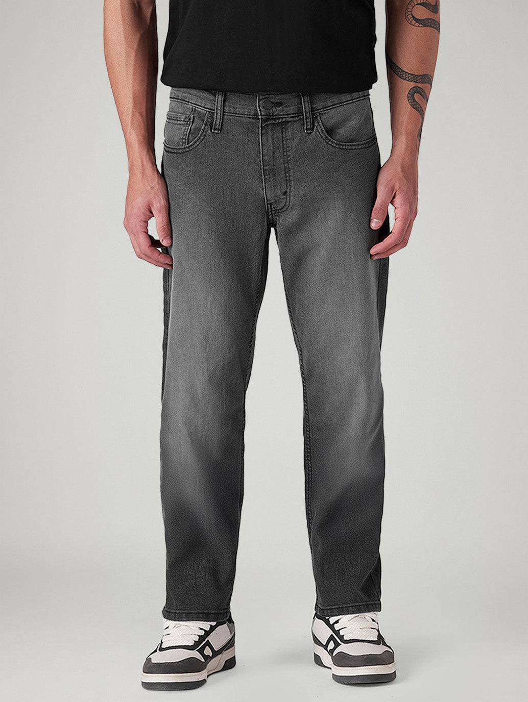 Men's 541 Charcoal Grey Athletic Tapered Fit Mid Rise Jeans - Front View