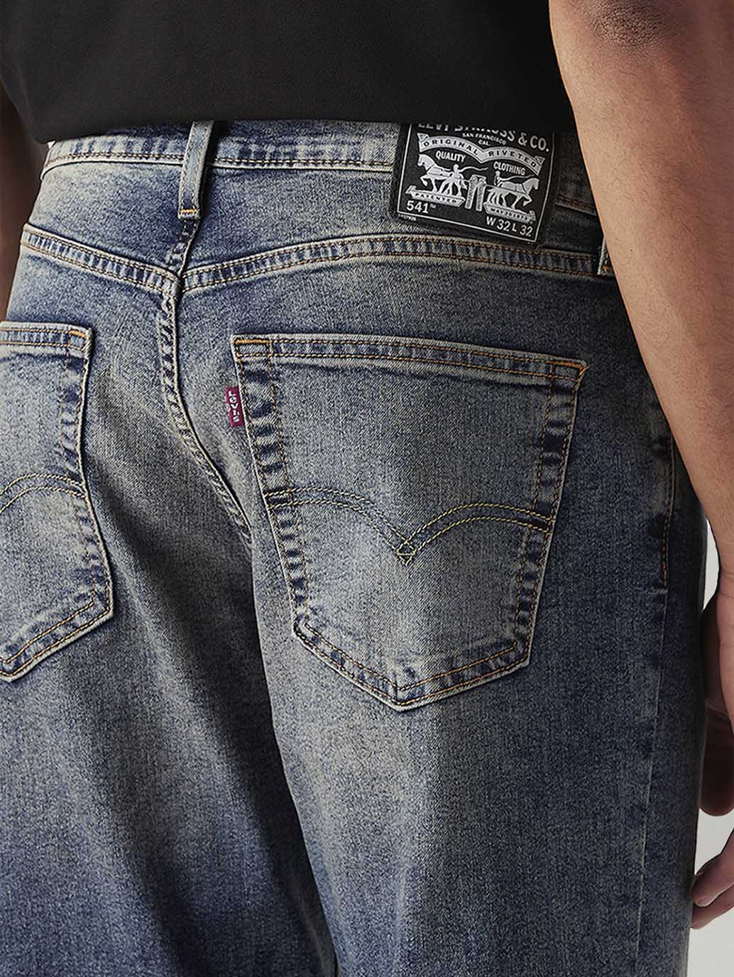 Men's Tinted 541 Blue Athletic Tapered Fit Mid Rise Jeans - Detail View