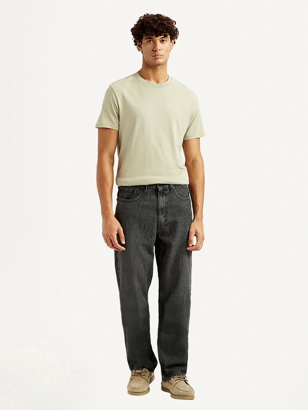 Men's 568 Black Loose Fit Mid Rise Jeans - Front View