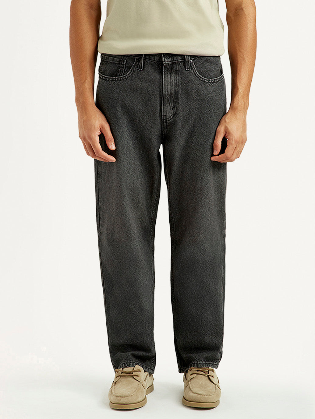 Men's 568 Black Loose Fit Mid Rise Jeans - Front View