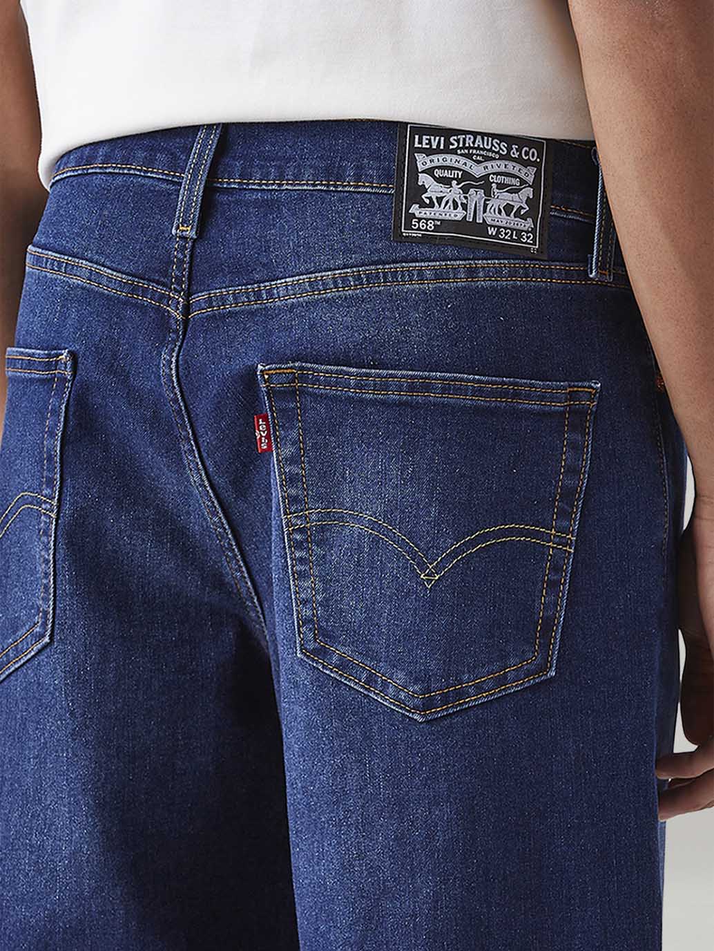 Men's 568 Dark Blue Loose Fit Mid Rise Jeans - Detail View