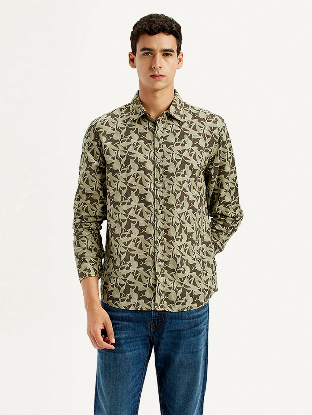 Men's Green Printed Slim Fit Shirt
