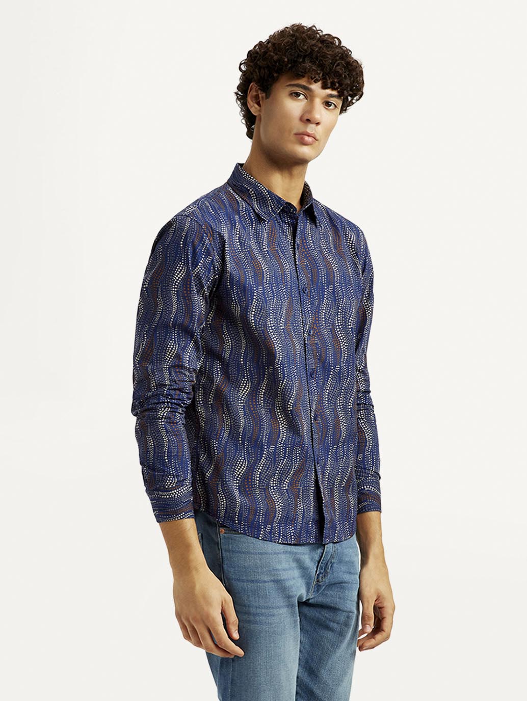 Men's Abstract Navy Slim Fit Shirt - Side View