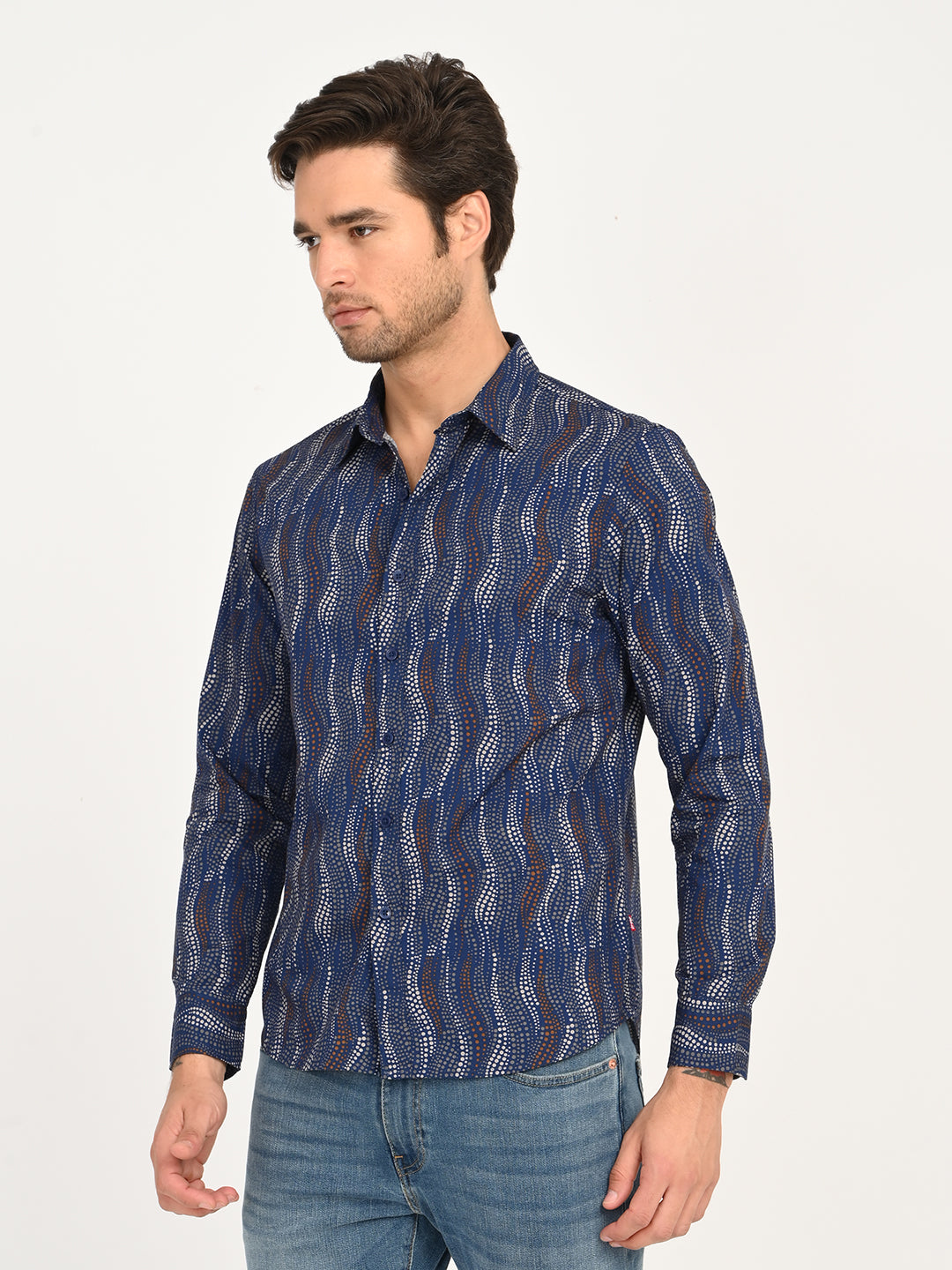 Men's Abstract Navy Slim Fit Shirt - side View