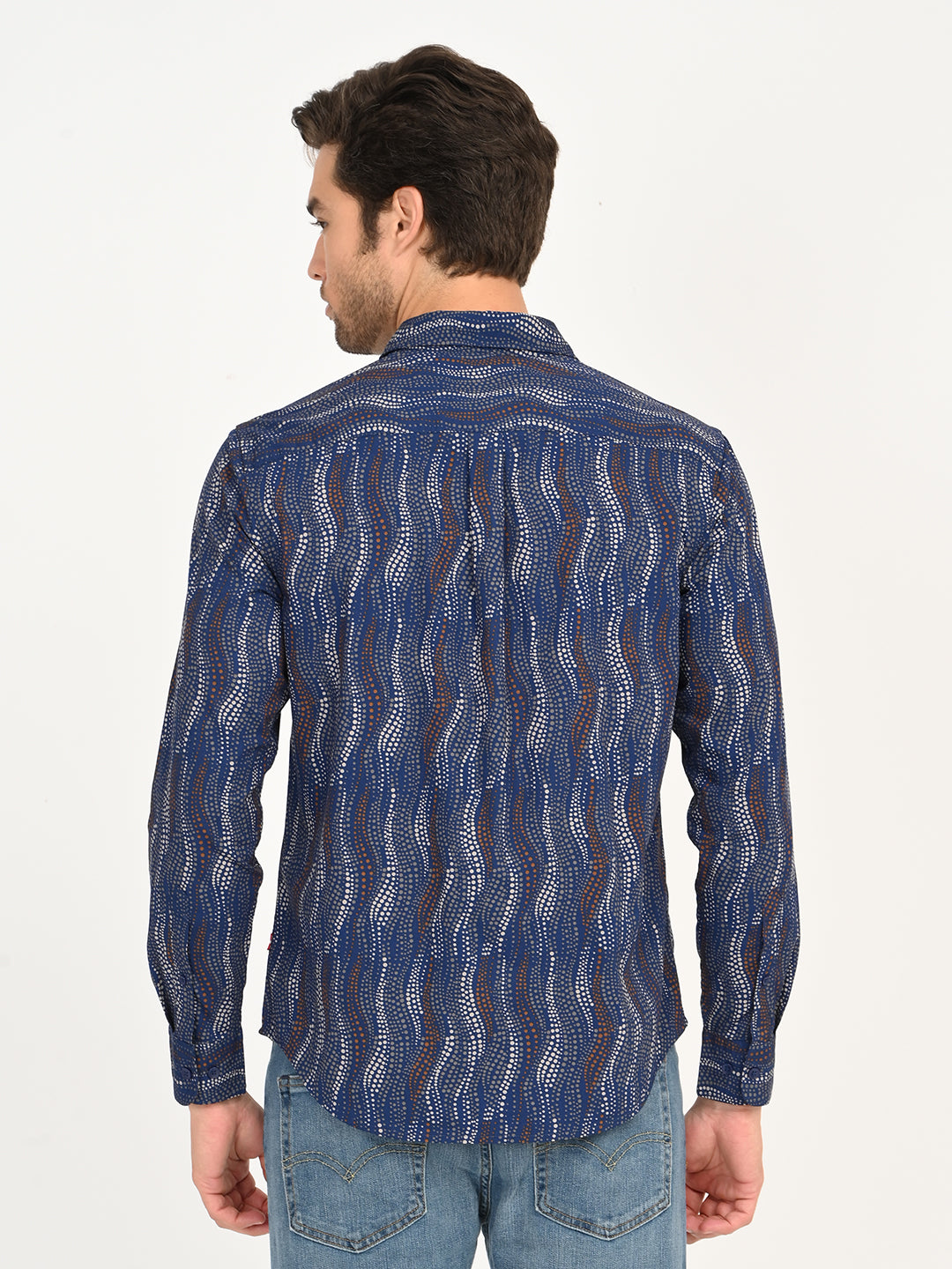 Men's Abstract Navy Slim Fit Shirt - back View