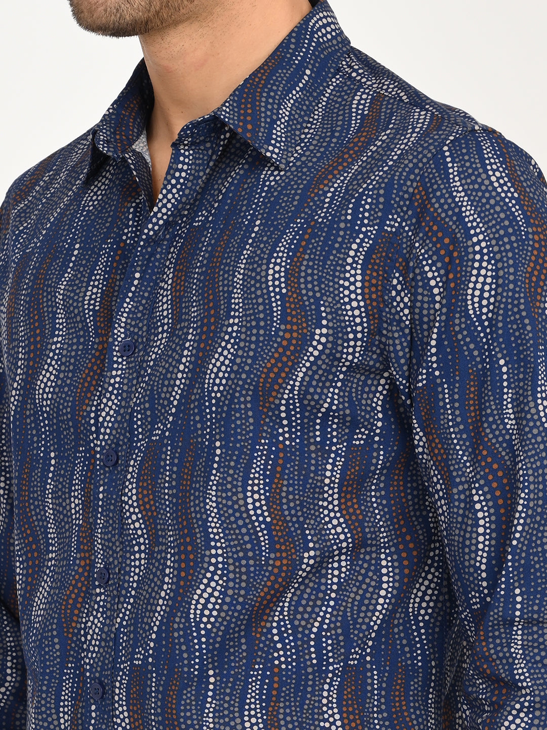 Men's Abstract Navy Slim Fit Shirt - deatil View