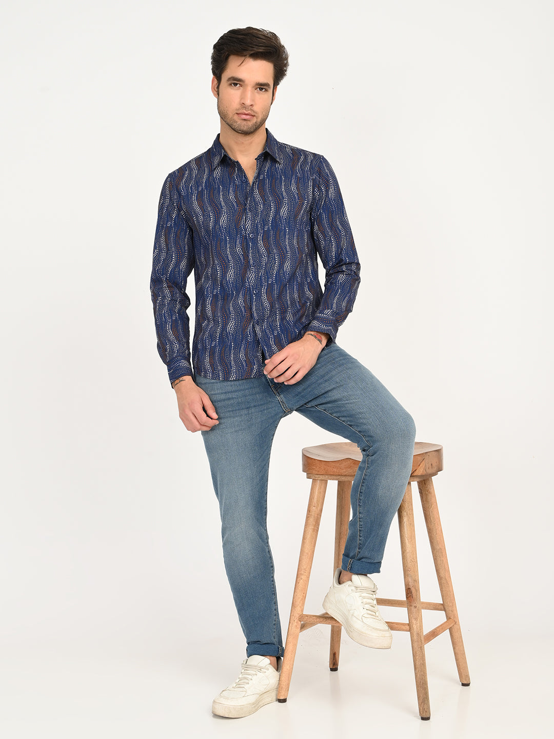 Men's Abstract Navy Slim Fit Shirt